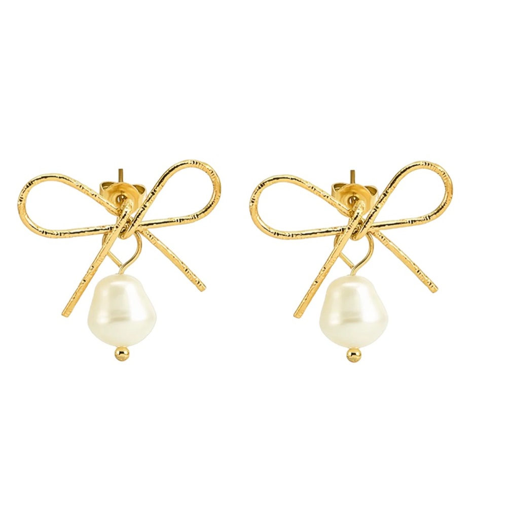 18K Gold Freshwater Pearl Bow Earrings*Waterproof*Sweatproof*Tarnish Free MJ